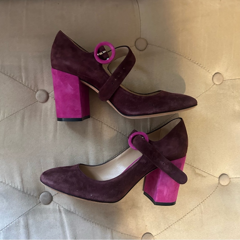 M.Gemi Women’s 37 Colorblock Italian Heel Mary Jane’s Buckle Fuschia Shoes